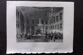 London Interiors 1844 Print. Somerset House. Meeting of the Royal Society