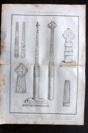 Lysons 1816 Antique Folio Print. Ancient Crosses in Cumberland. Cumbria