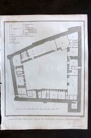 Lysons 1816 Antique Map. Plan of the Principal Floor of Naworth Castle, Cumberland
