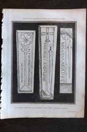 Lysons 1816 Antique Print. Ancient Grave Stones in Cumberland Cumbria