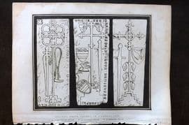 Lysons 1816 Antique Print. Ancient Grave-Stones in Cumberland Cumbria