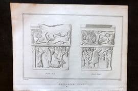 Lysons 1816 Antique Print. Bridekirk Font. Cumberland Cumbria