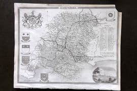 Moule C1840 Antique British County Map. Hampshire