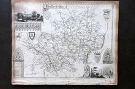 Moule C1840 Antique British County Map. Hertfordshire