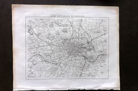 Moule C1840 Antique British Map. Environs of London