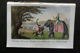 Munchausen & Cruikshank 1877 HC Satire Print Combat between Baron & Tippoo Saib