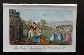 Munchausen & Cruikshank 1877 HC Satire Print. Baron Knighting the Fish-Woman