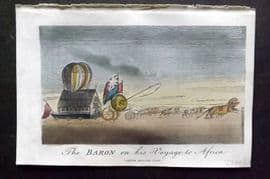 Munchausen & Cruikshank 1877 HC Satire Print. Baron on his Voyage to Africa