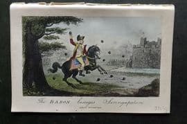 Munchausen & Cruikshank 1877 HC Satire Print. The Baron besieges Seringapatam