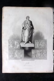 Payne 1844 Antique Portrait Print. Goethe, Statue