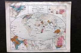 Philip 1908 Antique Map. Historical Chart of the British Empire