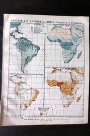 Philip 1908 Climate Map Central & S. America & Africa - Vegetation & Population