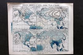 Philip 1908 Climate Map. North America & Asia - Isobars, Winds & Rainfall