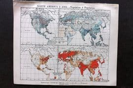 Philip 1908 Climate Map. North America & Asia -Vegetation & Population