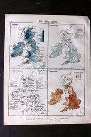 Philip 1908 Map. British Isles Rainfall, Agriculture, Communications, Population