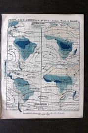 Philip 1908 Map. Central & S. America & Africa - Isobars, Winds & Rainfall