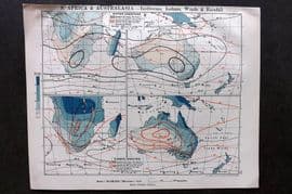 Philip 1908 Map. South Africa & Australia - Isotherms Isobars Winds & Rainfall