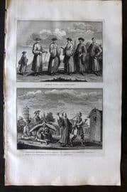 Picart 1728 Antique Print. Lamas of Tartary and Punishment of Criminals. China
