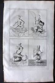 Picart 1728 Folio Antique Print. Giwon, Jebis, Daikoku, Tossitoku. Japan Idols