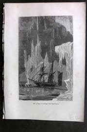 Pouchet 1874 Antique Print. Chain of Icebergs in the Polar Regions. Ships