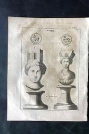 Psalmanazar & Sale C1770 Antique Print. Sculpture of Goddess Cybele