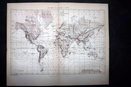 Reclus 1873 Antique Map. Isogonic & Isoclinic Lines