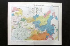 Reclus C1880 Antique Map. Ethnographical Map of Northern Asia