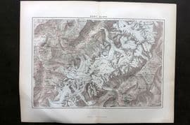 Reclus C1880 Antique Map. Mont Blanc. France Switzerland