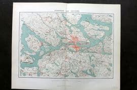 Reclus C1880 Antique Map. Stockholm and Environs. Sweden