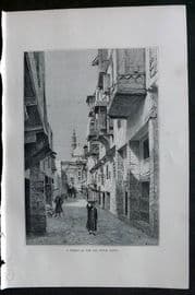 Reclus C1880 Antique Print. A Street in the Old Town, Cairo, Egypt