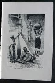 Reclus C1880 Antique Print. Arabs, Sudanese Negro and Female Shilluk Slave
