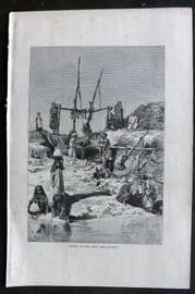 Reclus C1880 Antique Print. Banks of the Nile - The Shaduf, Egypt