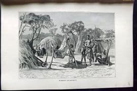 Reclus C1880 Antique Print. Bushman Encampment, Africa