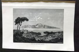 Reclus C1880 Antique Print. Capri, seen from Massa Lubrense, Italy