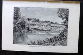 Reclus C1880 Antique Print. Dayak Dwellings on the Rejang, West Borneo