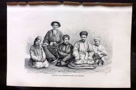 Reclus C1880 Antique Print. Dungans and Taranchis types and costumes. China Russia