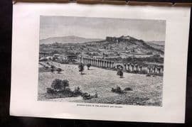 Reclus C1880 Antique Print. Ephesus - Ruins of the Aqueduct & Citadel. Turkey