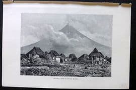 Reclus C1880 Antique Print. General View of Mount Mayon Volcano. Philippines