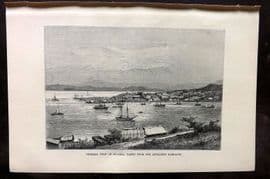 Reclus C1880 Antique Print. General View of Noumea, New Caledonia