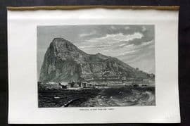 Reclus C1880 Antique Print. Gibraltar as seen from the "Lines"