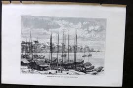Reclus C1880 Antique Print. Hankow - Han Kiang and Yangtzee Confluence. China