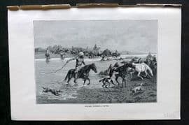Reclus C1880 Antique Print. Khirghiz Crossing a River,