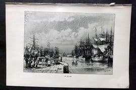 Reclus C1880 Antique Print. Le Havre, France, Ships