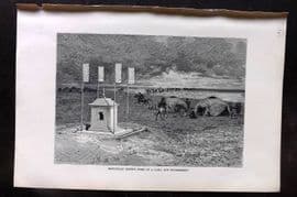 Reclus C1880 Antique Print. Mongolian Desert, Tomb of Lama and Encampment. Mongolia