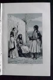 Reclus C1880 Antique Print. Peasants from the Environs of Athens, Greece