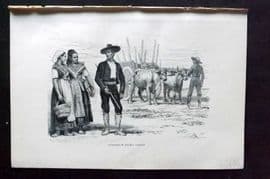 Reclus C1880 Antique Print. Peasants of Toledo Castle, Spain