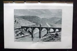 Reclus C1880 Antique Print. Roman Bridge at Alcantara, Spain
