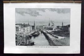 Reclus C1880 Antique Print. Slots Canal, Copenhagen, Denmark