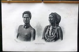 Reclus C1880 Antique Print. Somali Man and Woman. Somalia