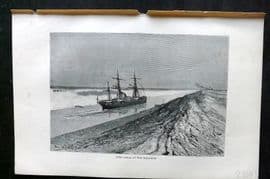 Reclus C1880 Antique Print. Suez Canal at the Serapeum, Egypt Ship